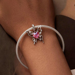 925 Sterling Silver Pink Heart Butterfly Pendant - Exquisite Jewelry with Electro - Plated White Gold