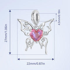 925 Sterling Silver Pink Heart Butterfly Pendant - Exquisite Jewelry with Electro - Plated White Gold