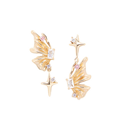 Enchanted Golden Butterfly Jewelry Set - Necklace Earrings Ring with Sparkling Zirconia - Enchanted Design for Women