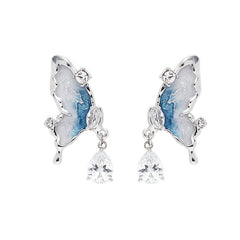 Blue Butterfly Jewelry Set - Necklace, Earrings, Bracelet & Ring with Dreamy Gradient - 925 Sterling Silver Needles & Zirconia