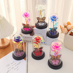 Dream Butterfly Rose Glass Cover Night Light Gift Box