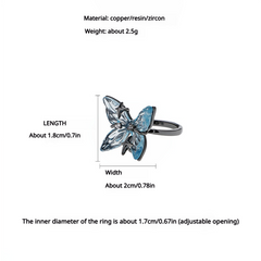 Blue Butterfly Jewelry Set - Necklace, Earrings, Ring & Clip - Copper Resin Zirconia Design