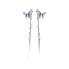 Blue Butterfly Jewelry Set - Necklace, Earrings, Bracelet & Ring with Dreamy Gradient - 925 Sterling Silver Needles & Zirconia