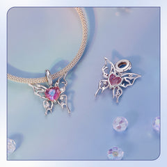 925 Sterling Silver Pink Heart Butterfly Pendant - Exquisite Jewelry with Electro - Plated White Gold