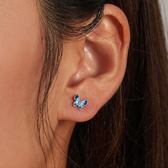 Butterfly Earrings 925 Sterling Silver - Asymmetric Blue Gradient Enamel Dainty Studs