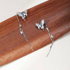 Blue Butterfly Jewelry Set - Necklace, Earrings, Bracelet & Ring with Dreamy Gradient - 925 Sterling Silver Needles & Zirconia