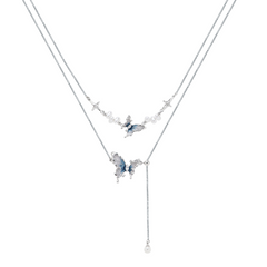 Blue Butterfly Jewelry Set - Necklace, Earrings, Bracelet & Ring with Dreamy Gradient - 925 Sterling Silver Needles & Zirconia