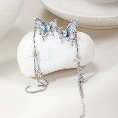 Blue Butterfly Jewelry Set - Necklace, Earrings, Bracelet & Ring with Dreamy Gradient - 925 Sterling Silver Needles & Zirconia