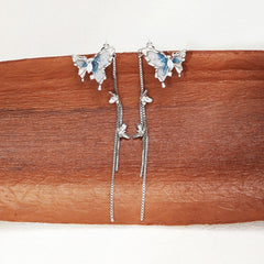 Blue Butterfly Jewelry Set - Necklace, Earrings, Bracelet & Ring with Dreamy Gradient - 925 Sterling Silver Needles & Zirconia