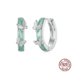 Butterfly Earrings 925 Sterling Silver - Green 3D Clip-Ons with White Gold Plating