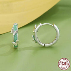 Butterfly Earrings 925 Sterling Silver - Green 3D Clip-Ons with White Gold Plating