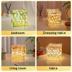 Magic Cube Tulips Flower Table Lamp Handmade and Mirror 2 in 1, Gifts for Women and Girl