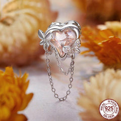 Monet-Inspired Butterfly Bead Jewelry - 925 Sterling Silver & Opal Glass Necklace with White Gold Plating