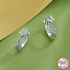 Butterfly Earrings 925 Sterling Silver - Green 3D Clip-Ons with White Gold Plating