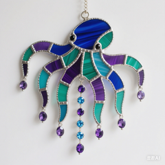 Handcrafted Ocean Stained Glass Suncatcher