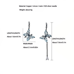 Blue Butterfly Jewelry Set - Necklace, Earrings, Ring & Clip - Copper Resin Zirconia Design