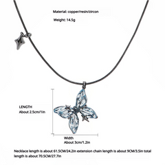 Blue Butterfly Jewelry Set - Necklace, Earrings, Ring & Clip - Copper Resin Zirconia Design