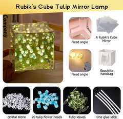 Magic Cube Tulips Flower Table Lamp Handmade and Mirror 2 in 1, Gifts for Women and Girl