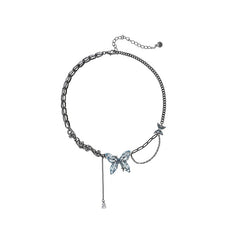 Blue Butterfly Jewelry Set - Necklace, Earrings, Ring & Clip - Copper Resin Zirconia Design