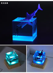 Night Light Epoxy Resin Deep Sea Night Lamp Bedside Table Lamp with USB Stand