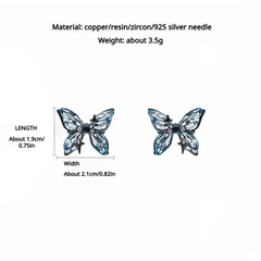 Blue Butterfly Jewelry Set - Necklace, Earrings, Ring & Clip - Copper Resin Zirconia Design