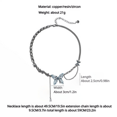 Blue Butterfly Jewelry Set - Necklace, Earrings, Ring & Clip - Copper Resin Zirconia Design