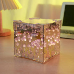 Magic Cube Tulips Flower Table Lamp Handmade and Mirror 2 in 1, Gifts for Women and Girl
