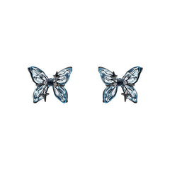 Blue Butterfly Jewelry Set - Necklace, Earrings, Ring & Clip - Copper Resin Zirconia Design