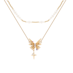 Enchanted Golden Butterfly Jewelry Set - Necklace Earrings Ring with Sparkling Zirconia - Enchanted Design for Women