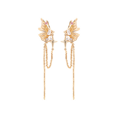 Enchanted Golden Butterfly Jewelry Set - Necklace Earrings Ring with Sparkling Zirconia - Enchanted Design for Women