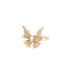 Enchanted Golden Butterfly Jewelry Set - Necklace Earrings Ring with Sparkling Zirconia - Enchanted Design for Women