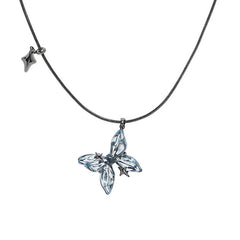 Blue Butterfly Jewelry Set - Necklace, Earrings, Ring & Clip - Copper Resin Zirconia Design