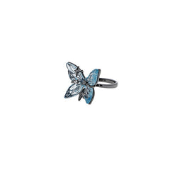 Blue Butterfly Jewelry Set - Necklace, Earrings, Ring & Clip - Copper Resin Zirconia Design
